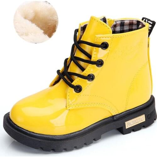 New Arrival Fashion Childrens Leather Boots Shallow Round Toe Children Winter Snow Boots Lace Up Lightweight Kids Ankle Boots