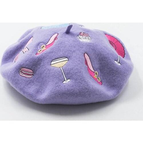 NEW wool Vintage Warm Winter Women Cartoon personality embroidery Beret Artist Beanie Hat Cap For Sweet Girl spring autumn