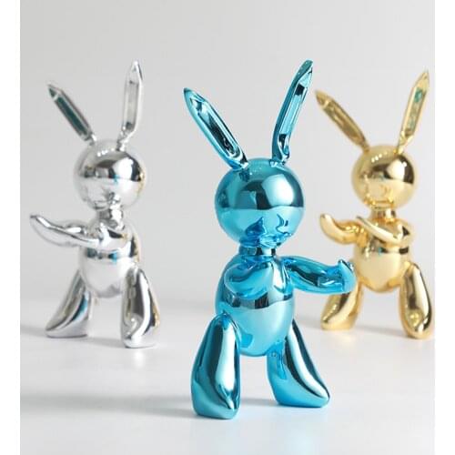 New Balloon Rabbit Art Figurine Craft Shiny Statue Home Decoration Accessories Xmas Gift Resin sculpture Modern Art Creative