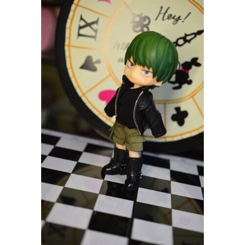 OB11 doll dress size cool black coat leather + simple black vest + versatile overalls short pants Jack boy suit doll accessories