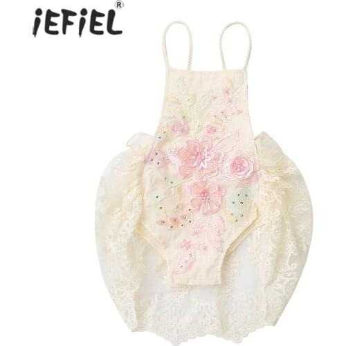 Newborn Baby Girl Clothes Lace Embroidered Flower Vintage Halter Romper Infant Photography Props Princess 1st Birthday Costumes