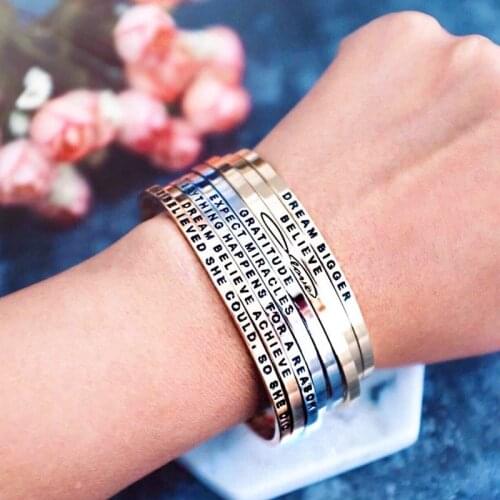 She Believed She Could , So She Did Inspirational Bracelet Gift Jewelry Stainless Steel Mantra Bracelets Open Cuff Bangles