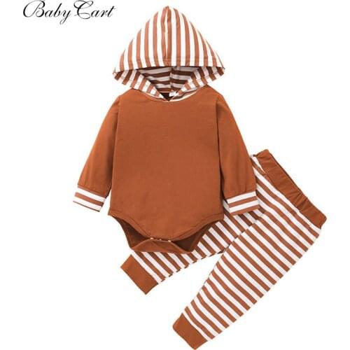 Autumn Halloween Infant Baby Girls Boys Outfits Stripes Long Sleeve Hooded Romper + Long Pants Clothes Set