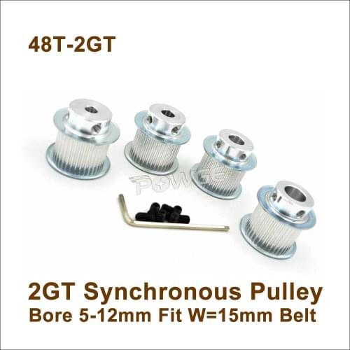 POWGE 48 Teeth 2GT Synchronous Pulley Bore 5-12mm For Width=15mm 2MGT Timing Belt 48T 48Teeth GT2 Pulley 48-2GT BF 3D Design