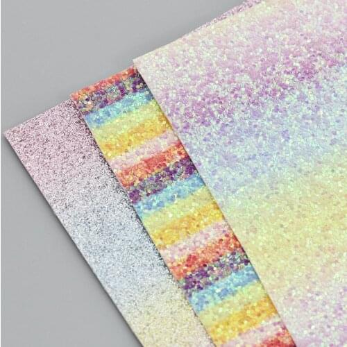 A4 Size Rainbow Color Faux Leather Glitter Chunky Fabric For Home Decor Garment Bows Bags Craft DIY