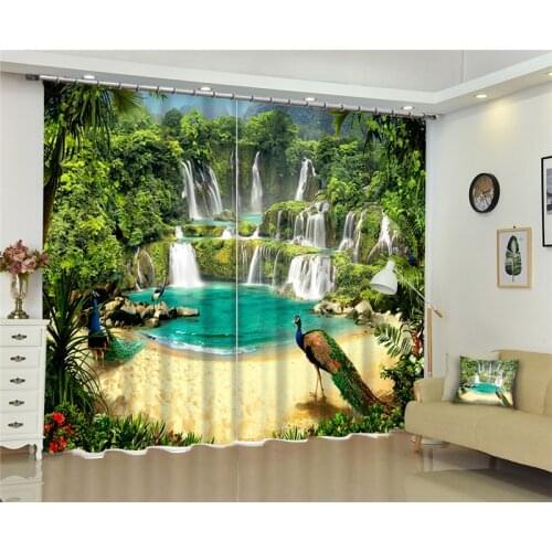 Green Waterfall Curtain Luxury Blackout 3D Window Curtain living room Bedroom Cortina Drapes Rideaux Customized size pillowcase