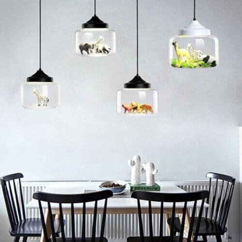 Modern led pendant lights glass Built-in a variety of small animals panda tiger led pendant lamp hanging light bedroom kids room