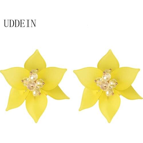 UDDEIN Yellow flower earring handmade crystal acrylic earrings women wedding bridal accessories statement jewelry Charm Dangles