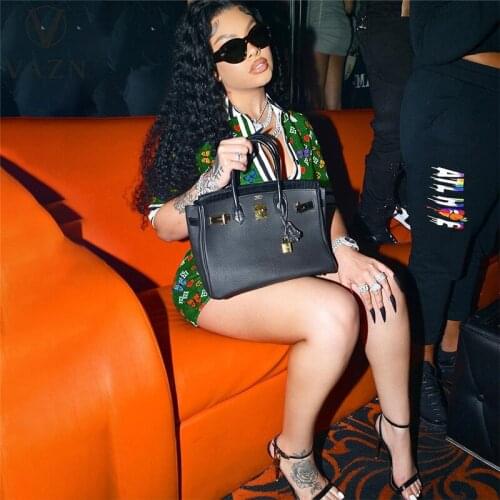 VAZN 2021 Hot Bandage Casual Simple Print Popular Shinny Energy Regular Tracksuits Young Daily Short Pants Women 2 Piece Set