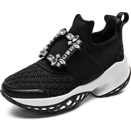 2021 Platform Sneakers Crystal Buckle Air Mesh Designer Trainers Thick Bottom Chunky Womens Sneakers Vulcanized Casual Shoes