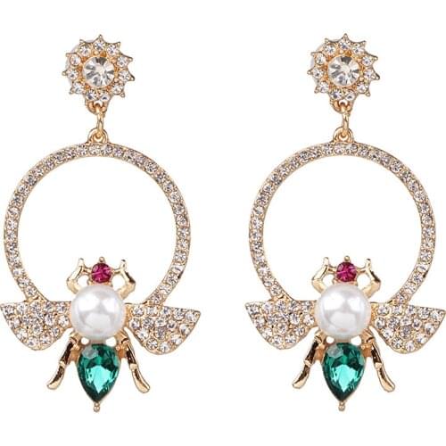 2019 New Crystal Flying Honey Bee Drop Earrings Charming Insect Metal Earring Trendy Women Party Elegant Insect Jewelry Bijoux