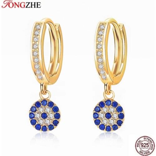 TONGZHE Lucky Evil Eye Earring 925 Sterling Silver Drop Earrings For Women Blue CZ Crystal Luxury Wedding Turkish Jewelry
