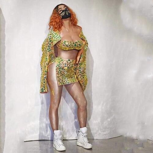 3-Pieces Sexy Gold Sequins Sets Women Nightclub Party DJ Stage Outfit Singer Dancer Performance Wear Festival Clothing XS2639