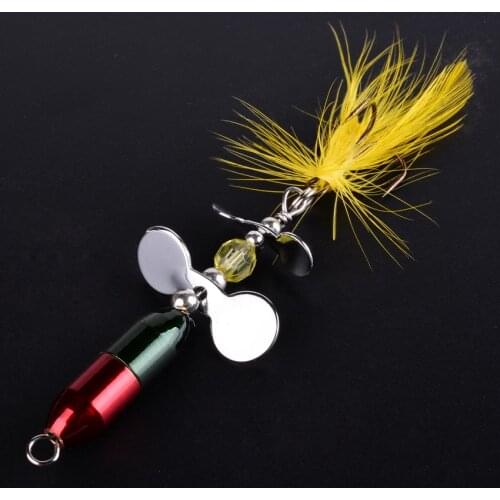 1pcs Rotating Fishing Lure Spinner Sequins 10g 7cm Wobbler Bait with Feather Fishing Tackle for Bass Trout Perch Pike