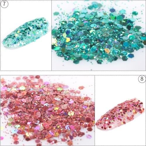 12 Colors Holographic Golden Silver Hexagonal Slice Glitter Laser Glitter Nail Powder Sequins, Mixed Size Trim Nail Art Sequins