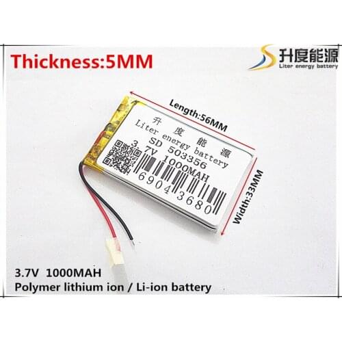 3.7V,1000mAH,[503356] PLIB; polymer lithium ion / Li-ion battery for GPS,mp3,mp4,mp5,dvd,,model toy