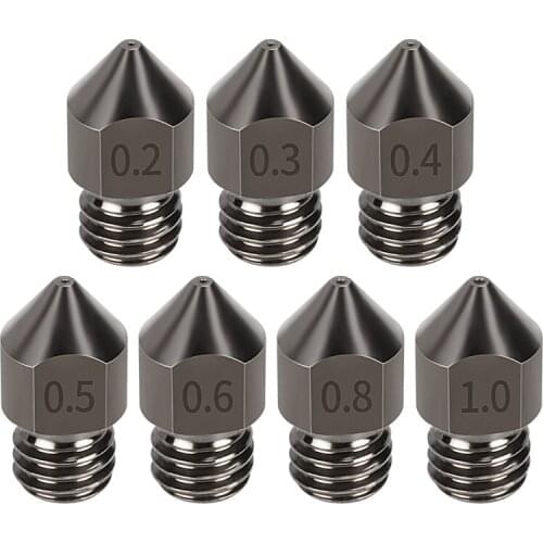 7PCS Extruder MK8 Nozzle 0.2mm-1.0mm Hardened Steel Corrosion-Resistant Printer Head 1.75mm M6 Thread 3D Printer Kit