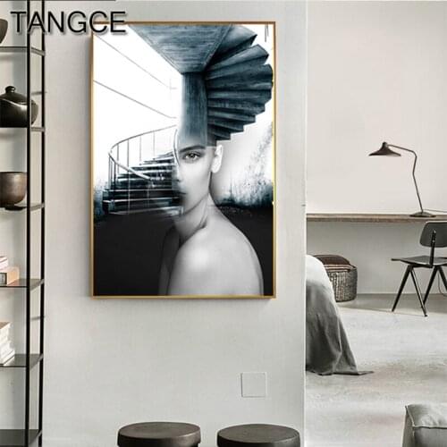 Abstract Fashion Women Stair Canvas Art Painting Posters and Prints for Living Room Aisle Murale Salon Modern Tableau Decoration