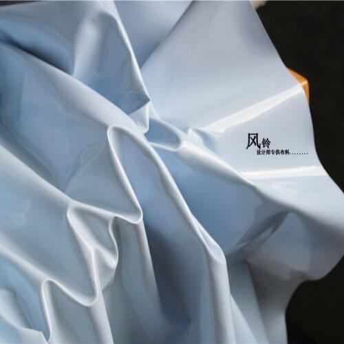 Gloss Leather PU Fabric Stiff Tpu Light Blue Sewing Crafting DIY Projects Bags Jacket Costume Dress Designer Fabric