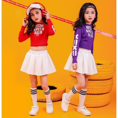 Girls Boys Ballroom Jazz Dance Clothing for Kids Hip Hop Dancing Costumes Full Sleeve T Shirt Crop Tops Jogger Skirts Stage Wear
