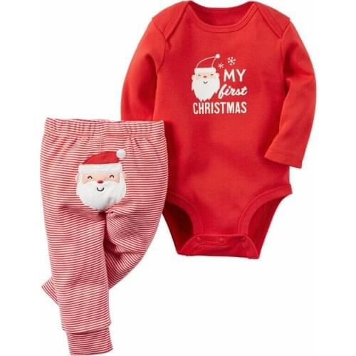 Christmas Baby Kids Clothes Sets Lovely My First Xmas Long Sleeve Tops Rompers +High Waist Pants Cute Clothes XMAS Sets
