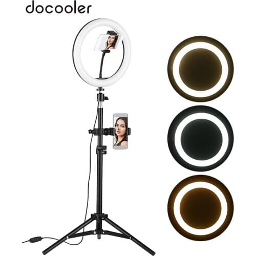Docooler 10inch Desktop LED Video Ring Light Lamp 3 Lighting Modes Dimmable USB Powered with Phone Holder for YouTube Live Video