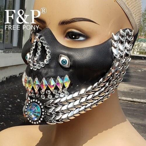 Festival Holographic Rhinestone Skull Mask Carnival Costume Gogo Dancer Accessories