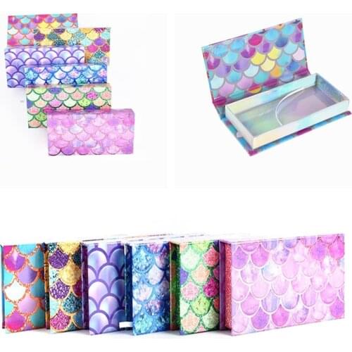 Print logo Eyelash Boxes Wholesale 6-100Pcs Fish Scale Box 3Styles With Tray Eyelash Packaging Box 3D Mink Lashes Pack makeup