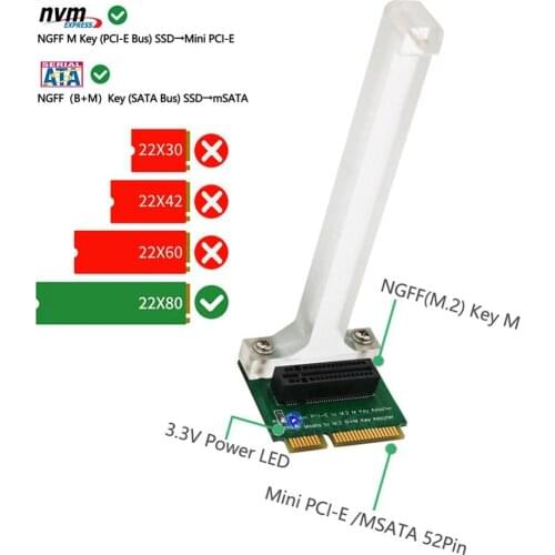 Mini PCI-E to NVME M.2 SSD Adapter mSATA to M.2 Key B+M Vertical Card Converter