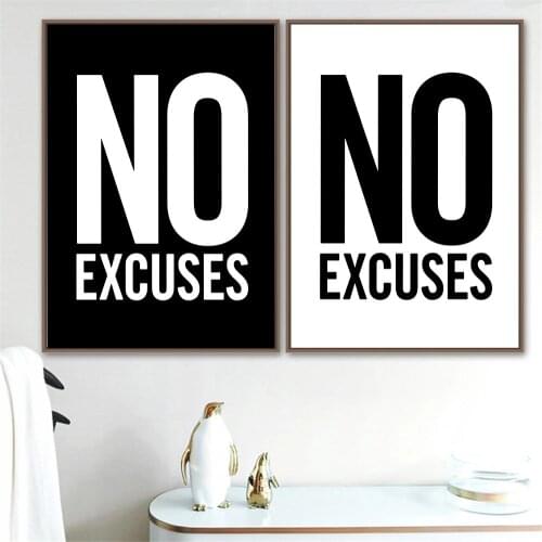 Nordic Motivational Quotes Wall Art Poster Black And White Words No Excuses Canvas Painting Minimalist Art Prints Home Decor