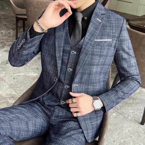 2021 Male Costume Homme Costume Homme Mariage Plaid Italian Suits Men Smoking Jackets Men Wedding Suits Dress Plus Size 4XL 5XL