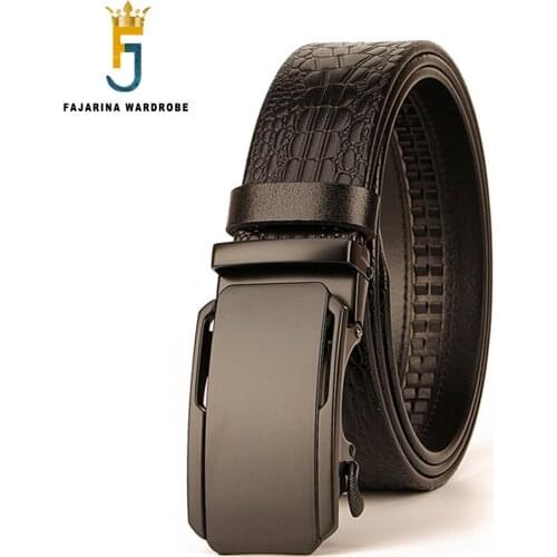 FAJARINA 2020 New Design Automatic Buckle Leisure Crocodile Pattern Line Cowhide Leather Belt for Men Belts 3.5cm Width N17FJ875