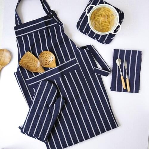 Set of 4 Cotton Glove Oven Mitts Cooking Apron Bakeware Placemat Table Mat (1 Oven Mitt+1 Apron+2 Placemats)