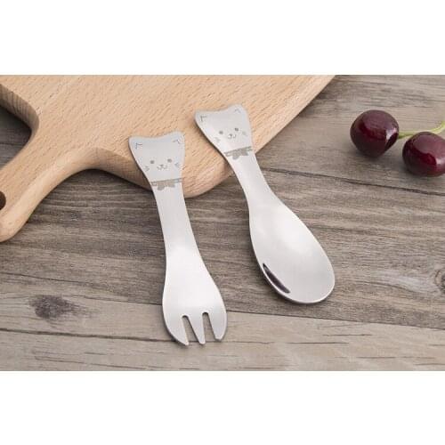 304 Stainless Steel Children Cutlery Set Cute Cartoon Cat Handle Spoon Fork Ice Cream Scoop WB420