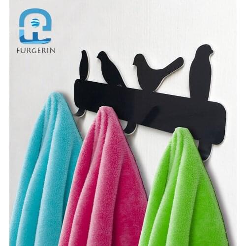FURGERIN Birds Wall Hook for Keys self adhesive wall hooks hanger Cute Door Hooks Stainless Steel keys holders home organizer