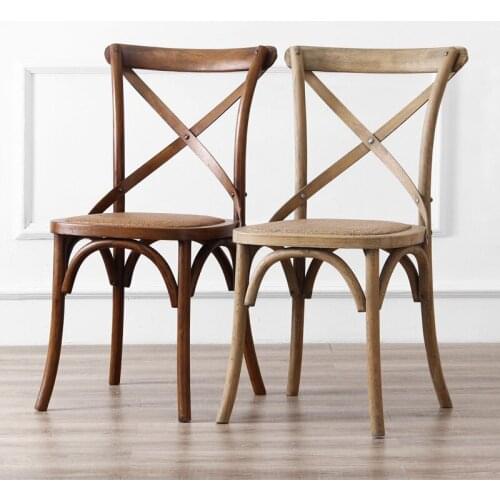 Louis Fashion Dining Chair Retro Solid Wood Household Simple Nordic Leisure Fork Back Hotel Real Rattan Woven Restaurant Chair