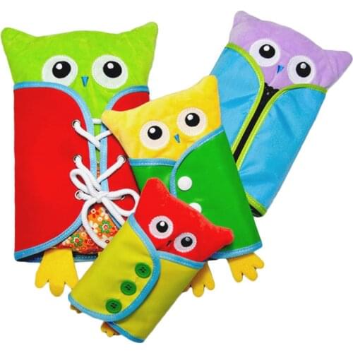 Learning Toys Plush Owl Animals Children 0-4 Baby Busy Board Motor Skills Fine Skill Toddler Activities Zipper Tie Button Kit