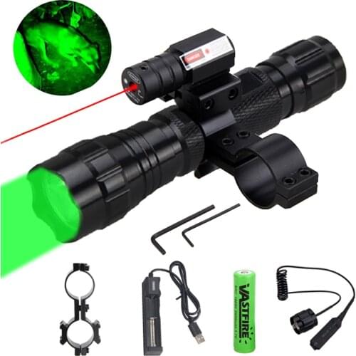 5000LM XM-L Q5 T6 Led Hunting Flashlight Tactical Weapon Light With Red Laser Dot Sight Rail Barrel Scope Mount Remote Pressure