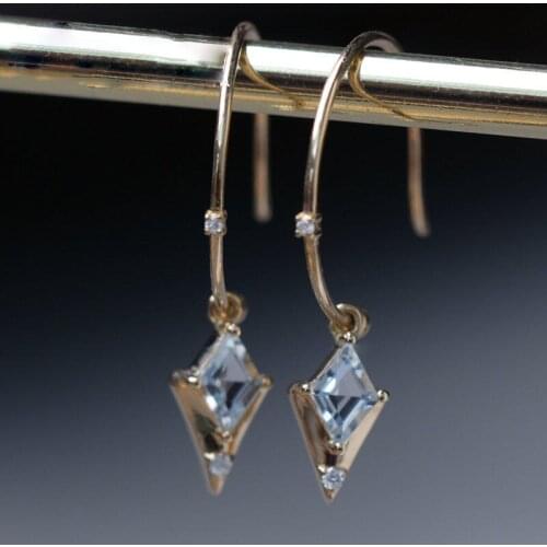 Original new diamond-studded diamond-shaped blue tourmaline stud earrings retro compact charm ladies brand silver jewelry