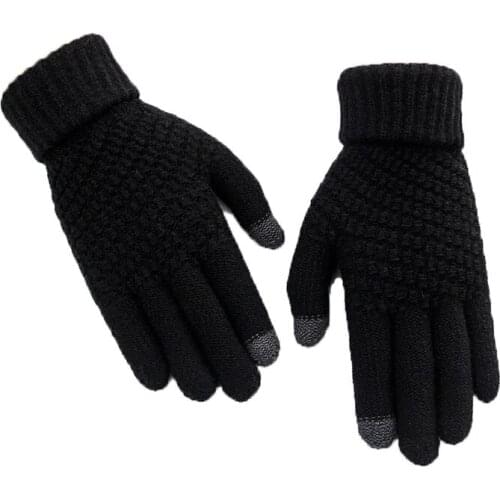 Autumn Winter Female Solid Imitation Wool Full Finger Thick Sport Cycling Mitten Men Women Warm Jacquard Stretch Knit Glove I86
