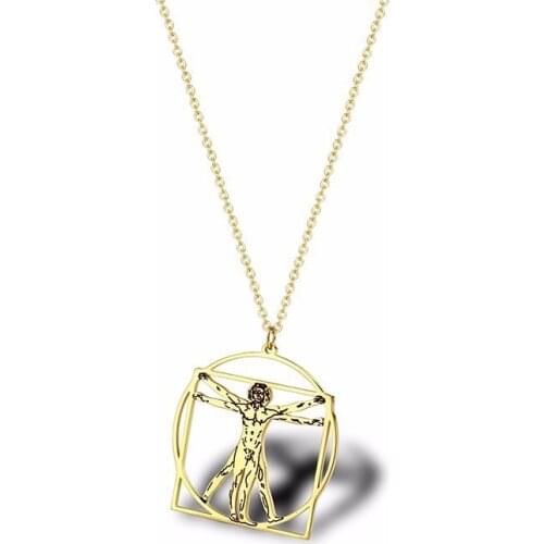 RIR Stainless Steel Geometry Vitruvian Glamour Necklace Creative Da Vinci Science Necklace Jewellery Art Gifts