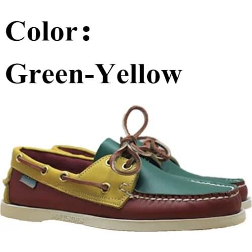 Men Women Genuine Leather Docksides Casual Boat Shoes,Brand Designer Flat Loafers For Homme Femme Green Yellow Red X126
