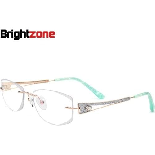 Geometric Style Crystal Cutting Edge Non-rim Pure Titanium Rectangular Glasses Spectacle Transparent Frame Glass Women Eyewear