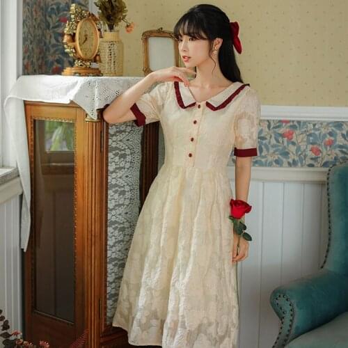 French Retro Ruffled Doll Collar Dress Summer Vestidos 2021 New French Jacquard Romantic Elegant Princess Dress Midi Dress Women