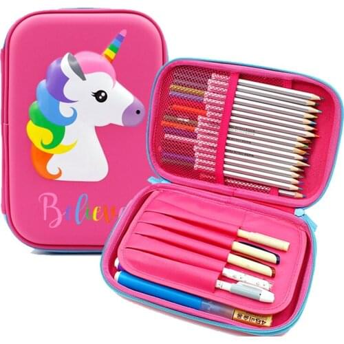 Student Stationery Kawaii Unicorn Pencil Case Zipper Large Capacity EVA Pencil Box Pink Pencilcase Korean Bag School Supplies