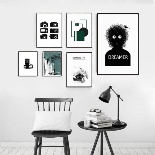 Modern Abstract Black White Camera Dreamer Wall Art Canvas Painting Nordic Posters and Prints for Living Room Home Decor