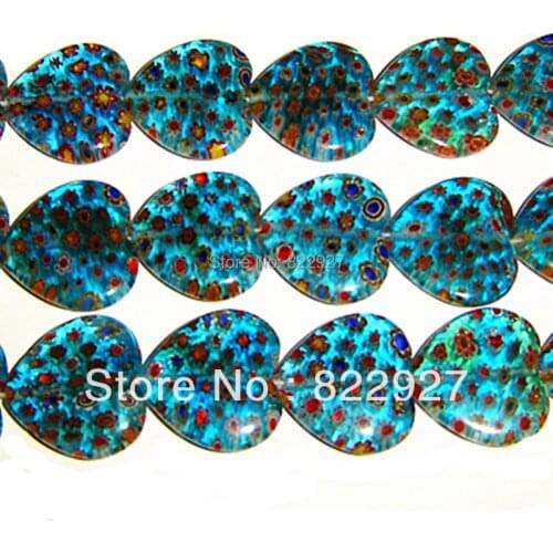22x22mm heart shape millefiori glass beads green color,10 pieces wholesale price,1.2mm hole for your jewelry project