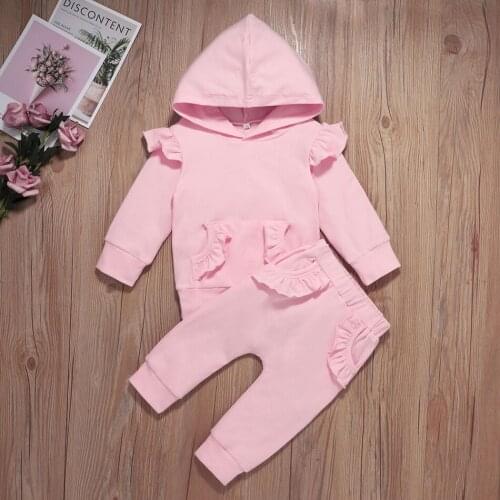 Infant Baby Girls Long Sleeve Hoodie Tops Ruffles Pants Outfits Sets Clothes Kids Girsl Boys Birthday Gift 0-24M