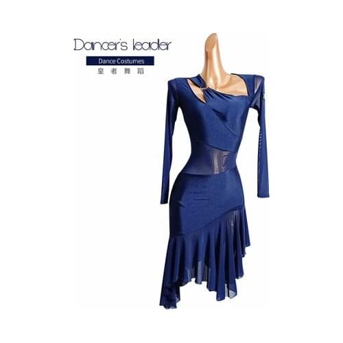 Latin Dance Practice Clothes Womens Long-sleeved New Dress Irregular Mesh Dress Rumba/Tango Dance Clothes