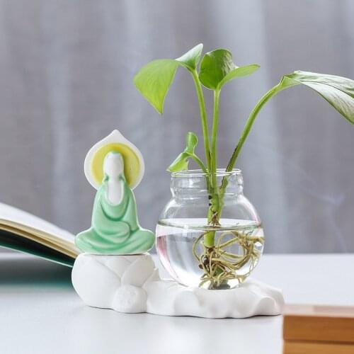 Zen Decoration Creative Green Dill Hydroponic Plant Vase Container Flower Pot Tableware Living Room Desk Decoration